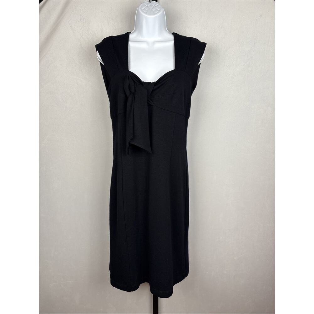 Peruvian Connection Sleeveless Sheath Dress Womens 8 Black Bow Accent Wide Strap